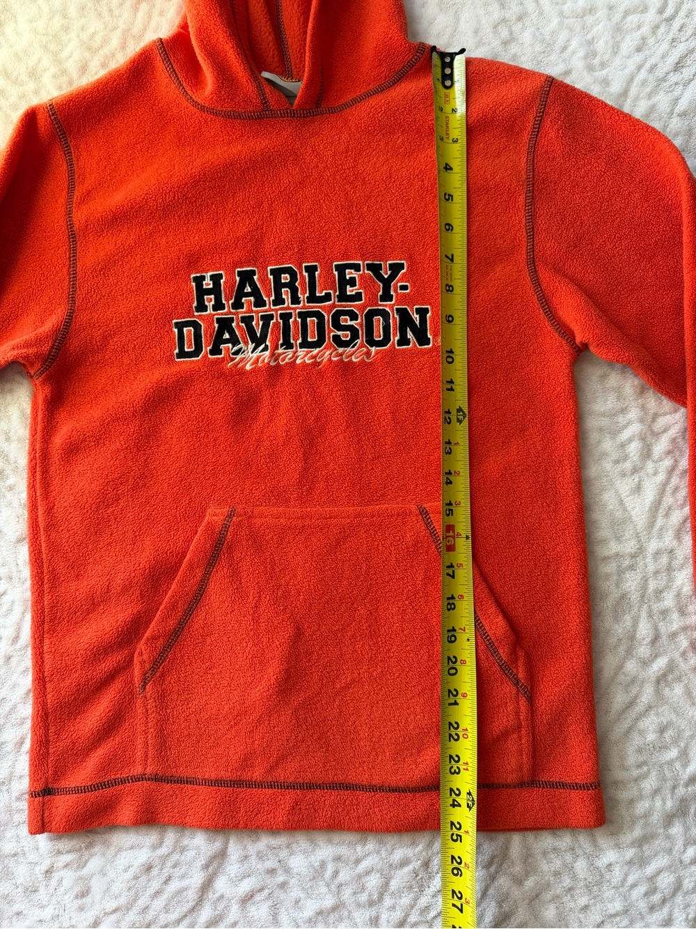 Vintage Harley-Davidson Orange Fleece Pullover Hoodie Youth Large 14/16 Biker - Picture 6 of 9